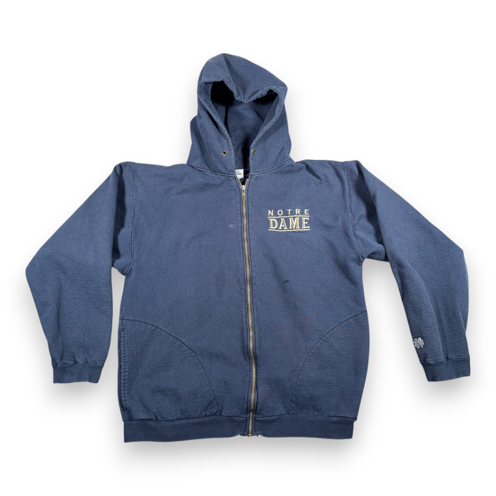 Vintage Notre Dame Sweater Adult MEDIUM Blue Hoodie Zip USA Campus Bookstore 90s